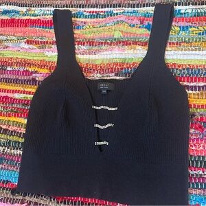 Debut Black Ribbed Tank Top with Jewel Detail‎ S/M